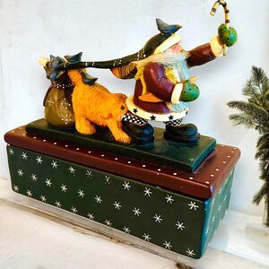 Williraye Studio Christmas Santa Candy Cane With Dog Cat Figurine Candle Box